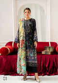 Pakistani Mahajal by Gulljee Unstitched Three Piece - Midnight Black