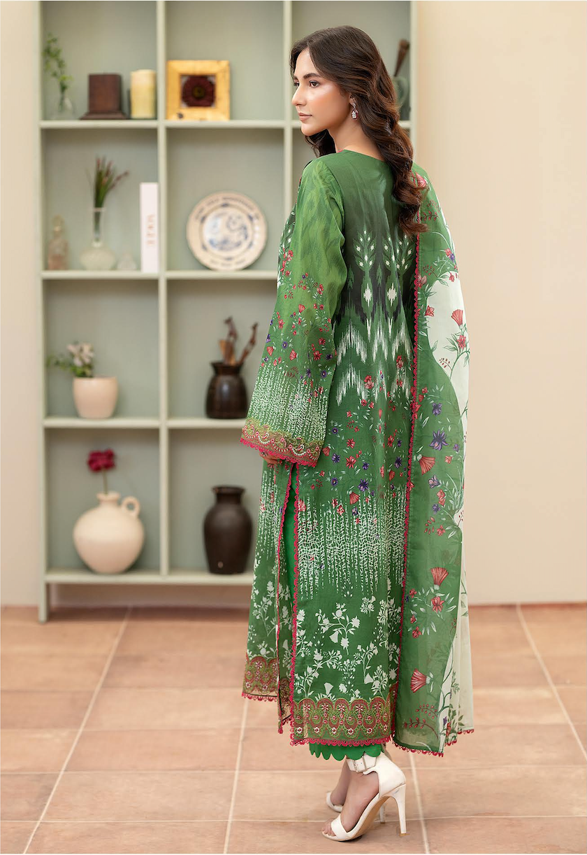 Pakistani Morja by Gulljee Three Piece Unstitched Lawn -Garden Green