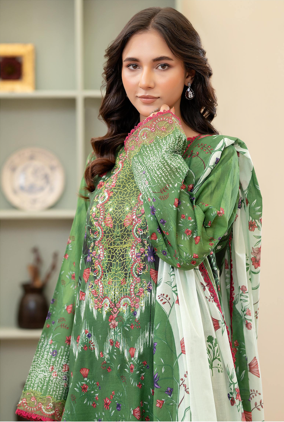 Pakistani Morja by Gulljee Three Piece Unstitched Lawn -Garden Green