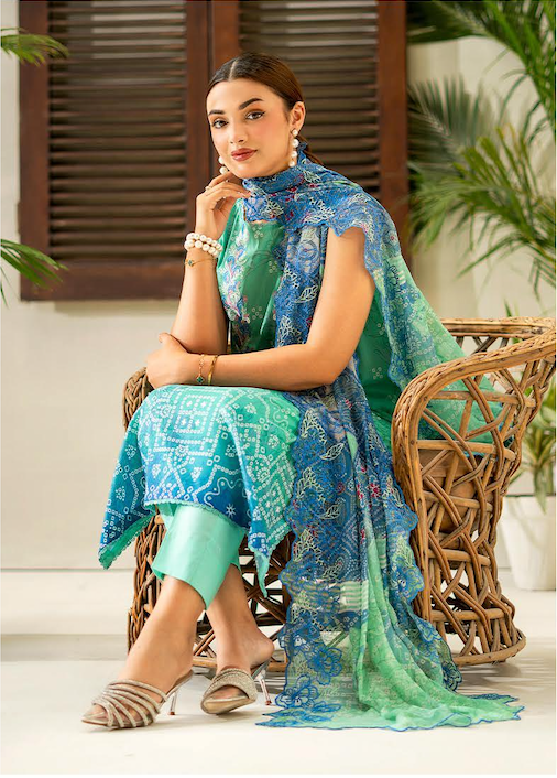 Pakistani Rang Pasand by Gulljee Unstitched Three Piece - Cobalt blue