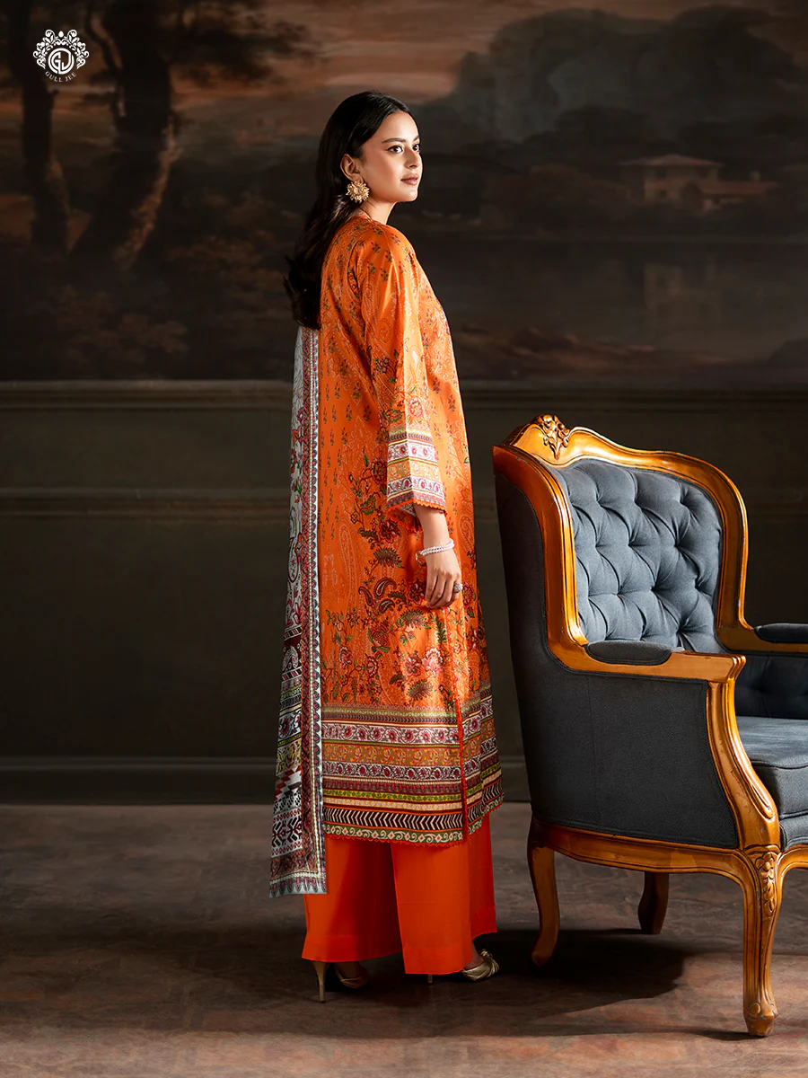 Pakistani Sorrel by Gulljee Unstitched Three Piece - Tangerine Orange