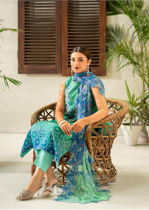Pakistani Rang Pasand by Gulljee Unstitched Three Piece - Cobalt blue