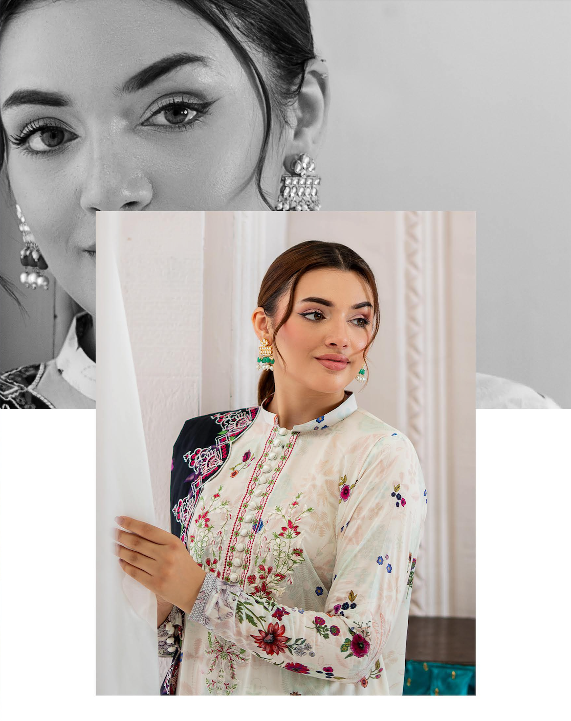 Pakistani Mahajal by Gulljee Unstitched Three Piece - Ivory Black White