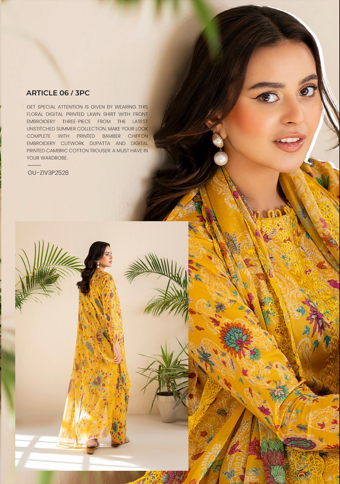 Pakistani Ziva by Gulljee Unstitched Three Piece - Mustard Yellow