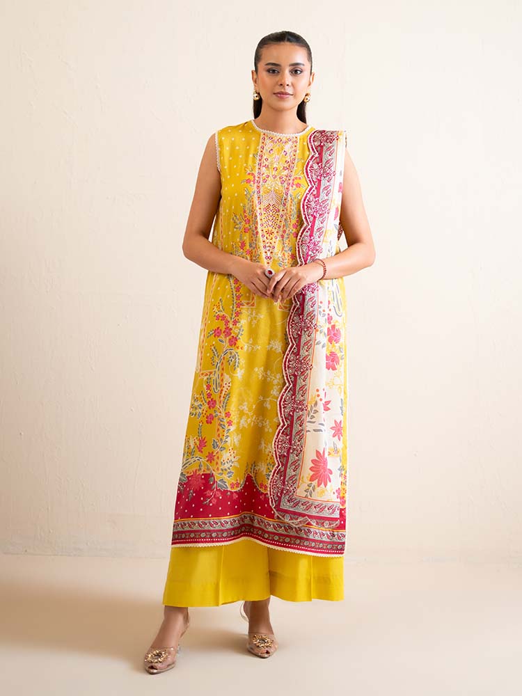Pakistani Hania by Binaas Unstitched Three Piece-Sunny Yellow