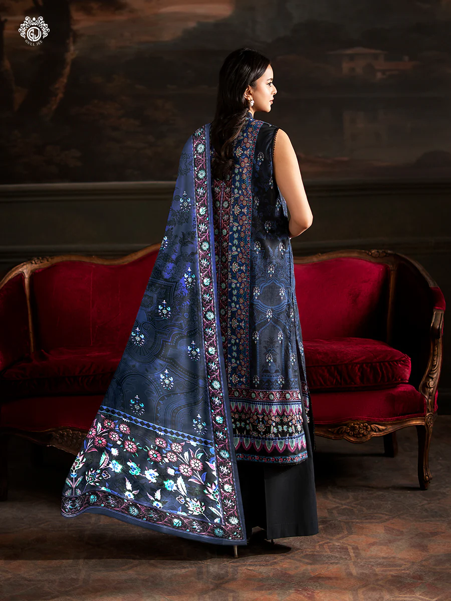 Pakistani Sorrel by Gulljee Unstitched Three Piece- Navy Blue