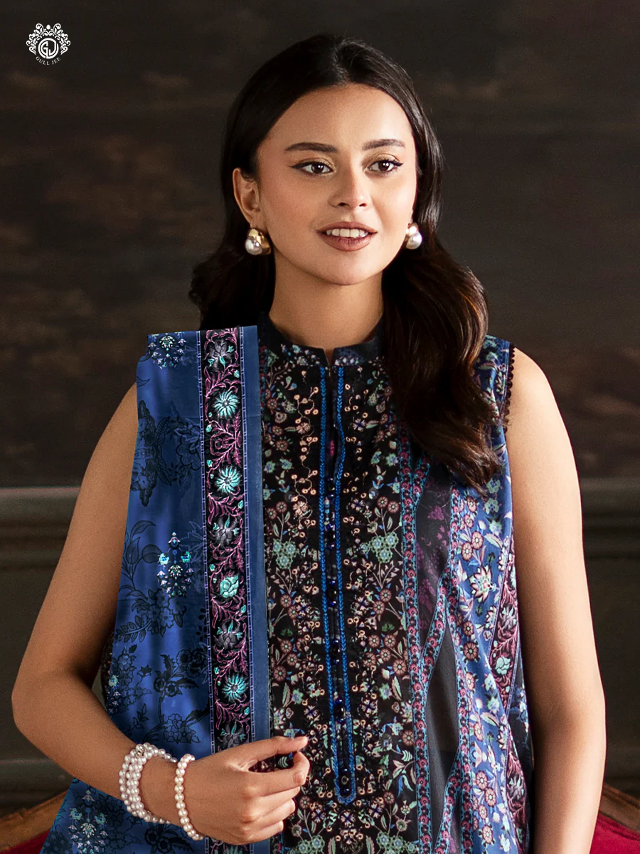 Pakistani Sorrel by Gulljee Unstitched Three Piece- Navy Blue