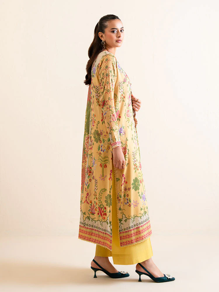 Pakistani Hania by Binaas Unstitched Three Piece - Mustard Yellow