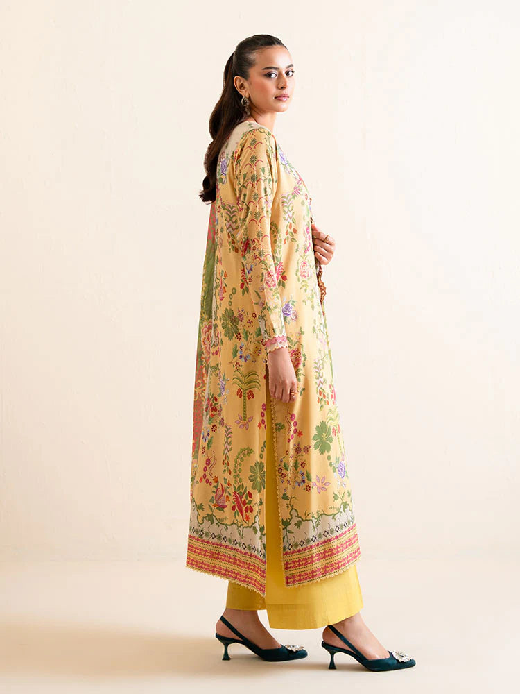 Pakistani Hania by Binaas Unstitched Three Piece - Mustard Yellow