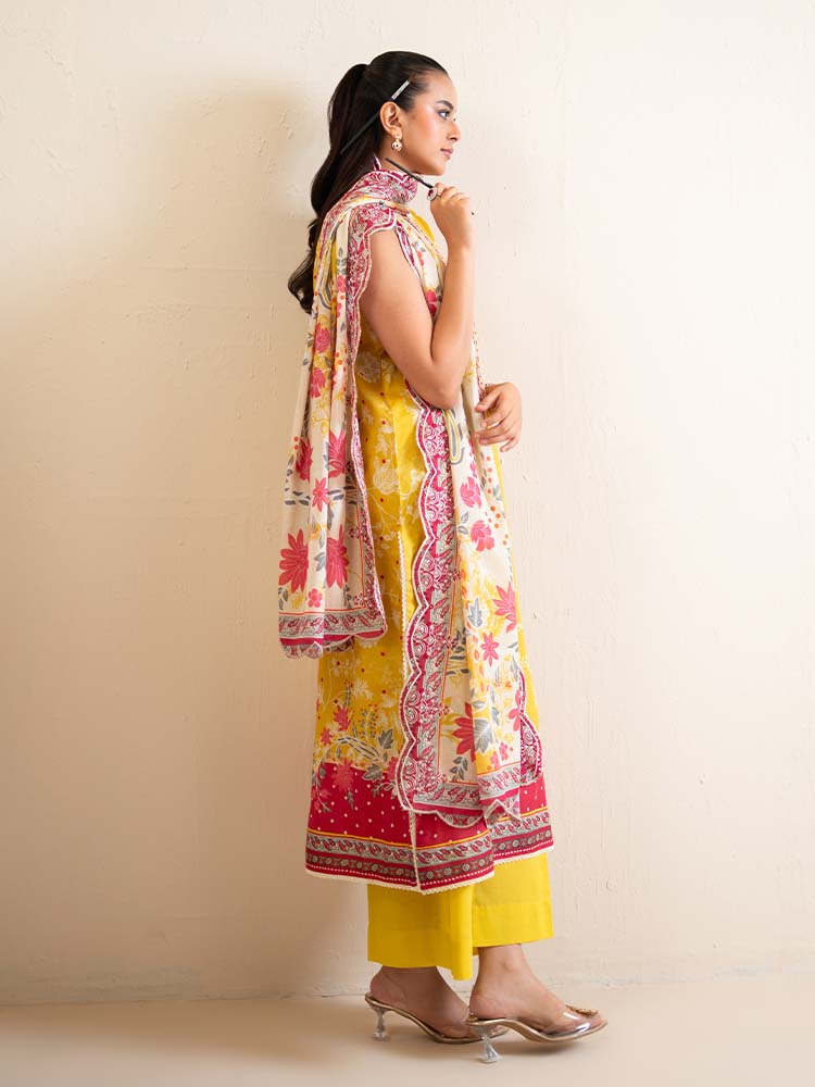 Pakistani Hania by Binaas Unstitched Three Piece-Sunny Yellow