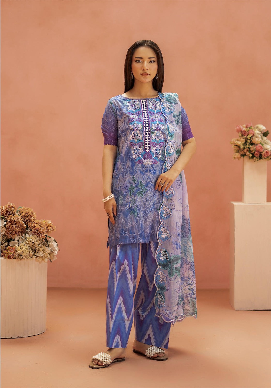 Pakistani Ziva by Gulljee Unstitched Three Piece - Sky Blue Hue