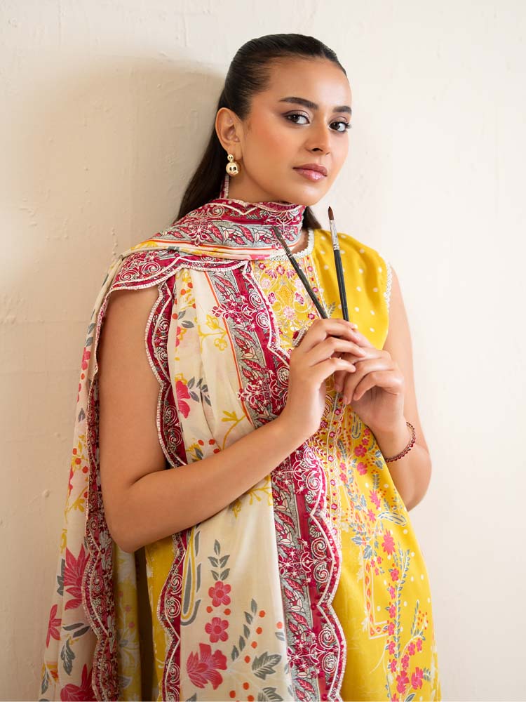 Pakistani Hania by Binaas Unstitched Three Piece-Sunny Yellow