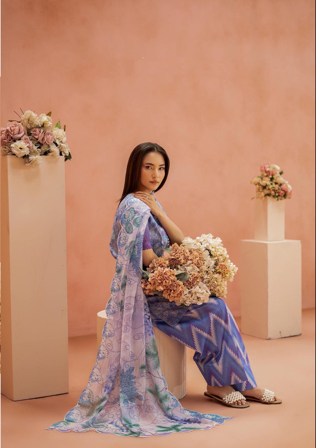 Pakistani Ziva by Gulljee Unstitched Three Piece - Sky Blue Hue