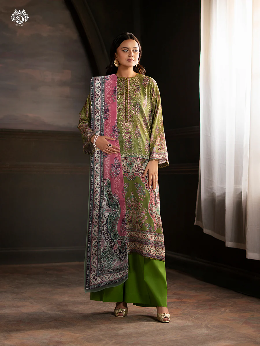 Pakistani Sorrel by Gulljee Unstitched Three Piece -Lime Green