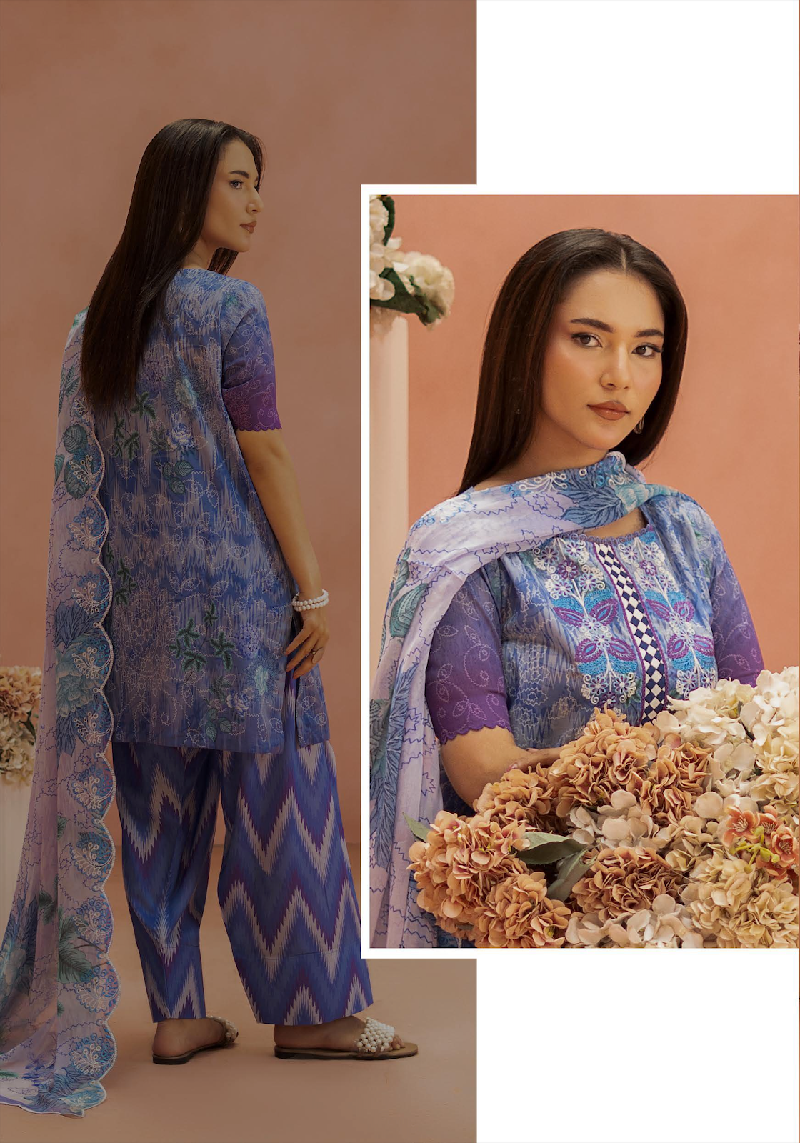 Pakistani Ziva by Gulljee Unstitched Three Piece - Sky Blue Hue