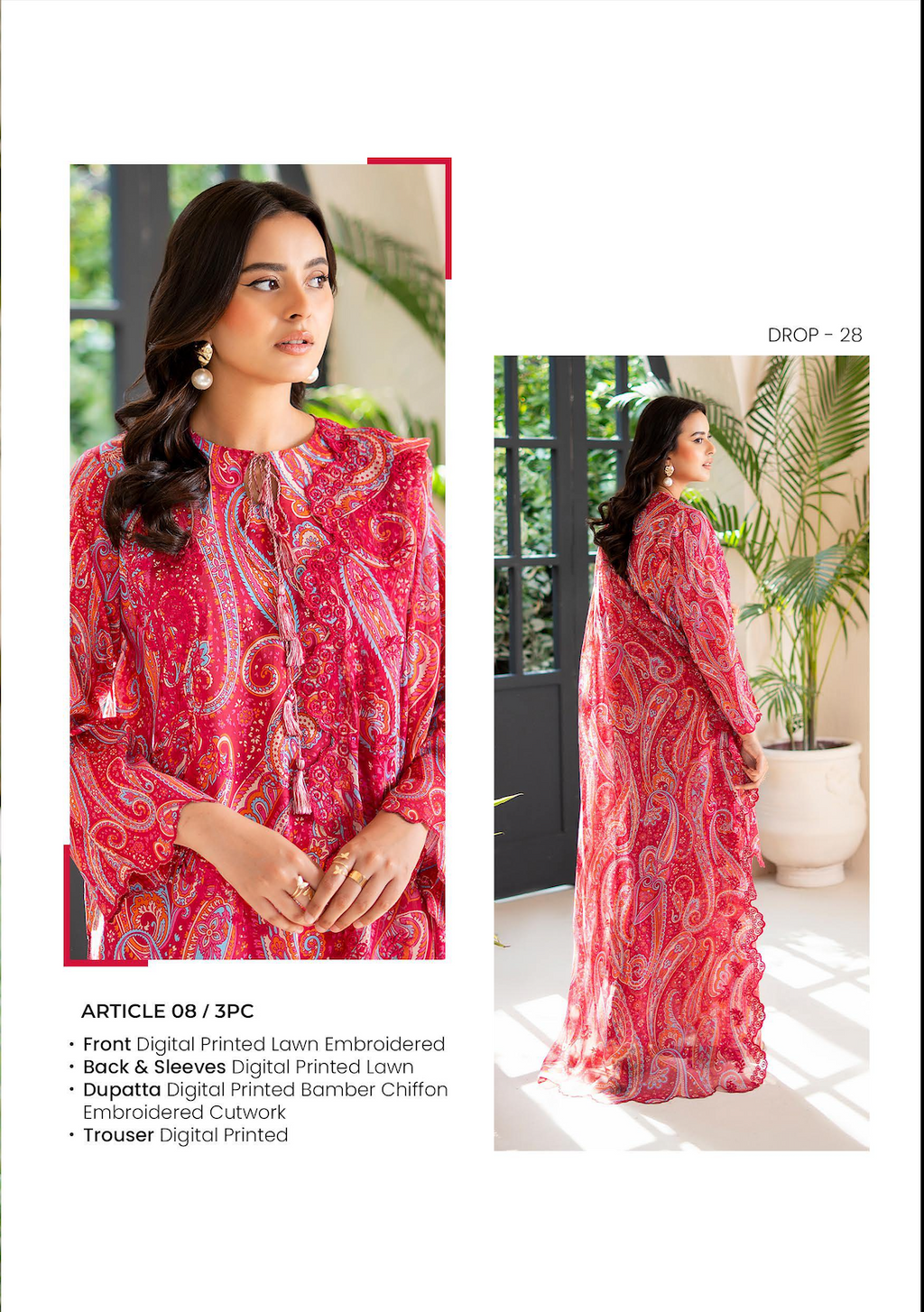 Pakistani Ziva by Gulljee Unstitched Three Piece -Magenta Hue