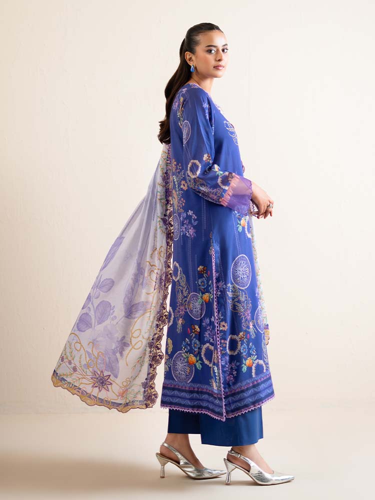 Pakistani Hania by Binaas Unstitched Three Piece- Indigo