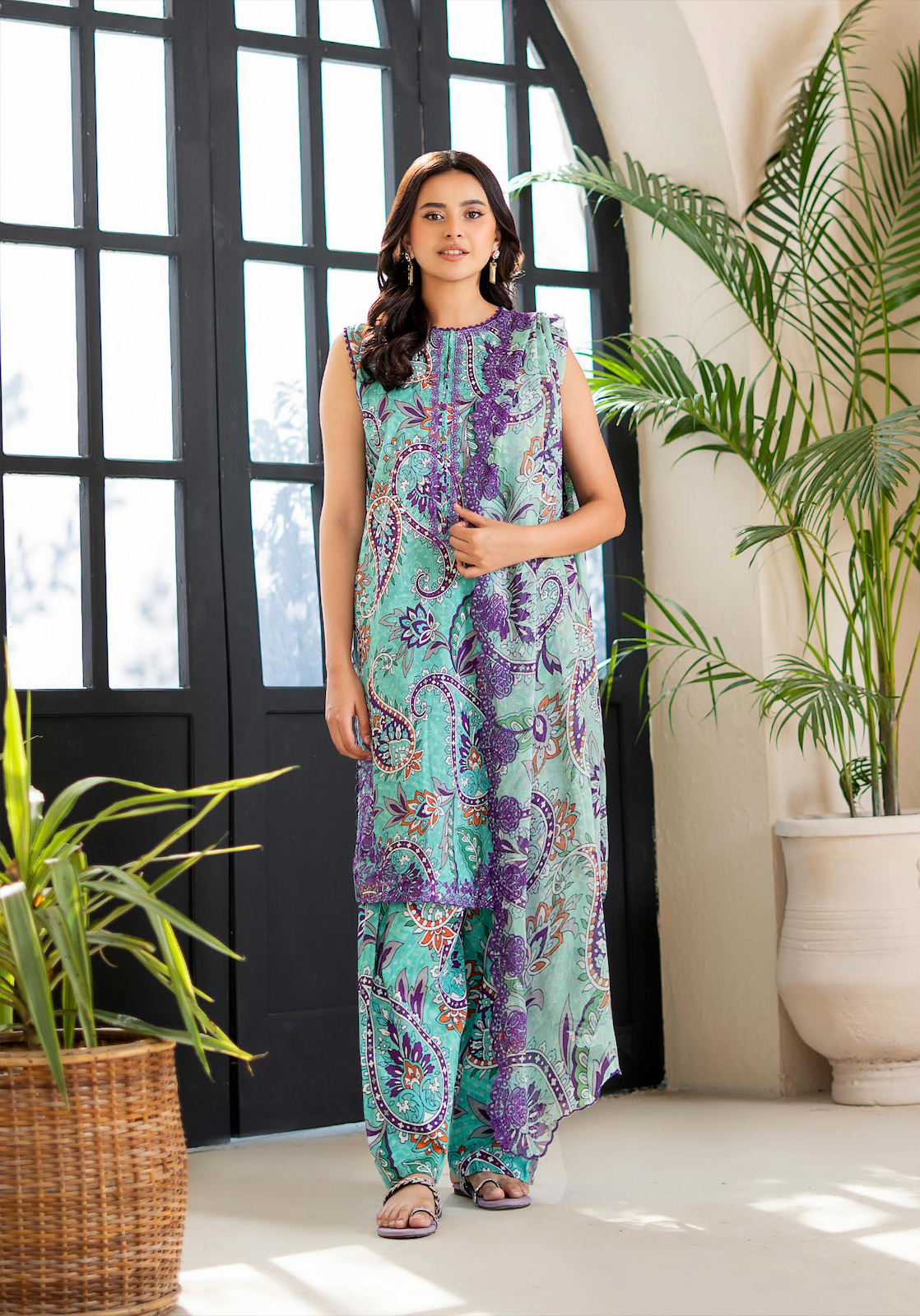 Pakistani Ziva by Gulljee Unstitched Three Piece -Turqoise