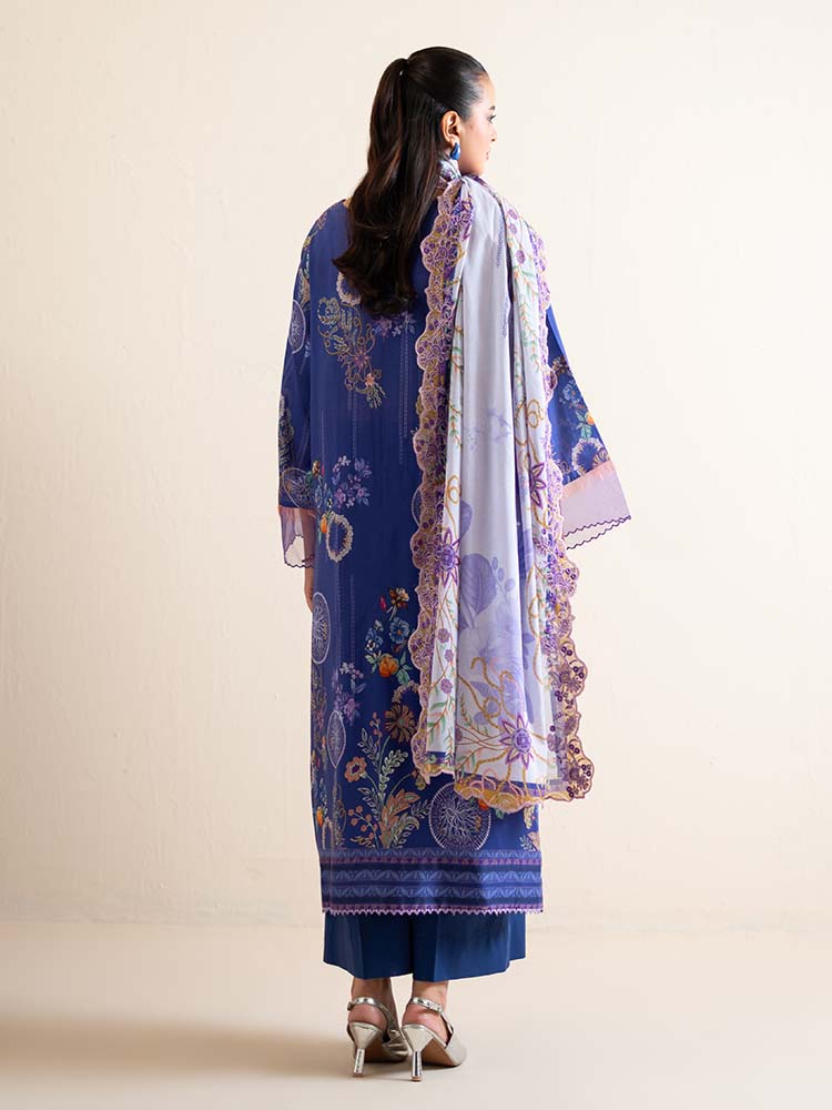 Pakistani Hania by Binaas Unstitched Three Piece- Indigo