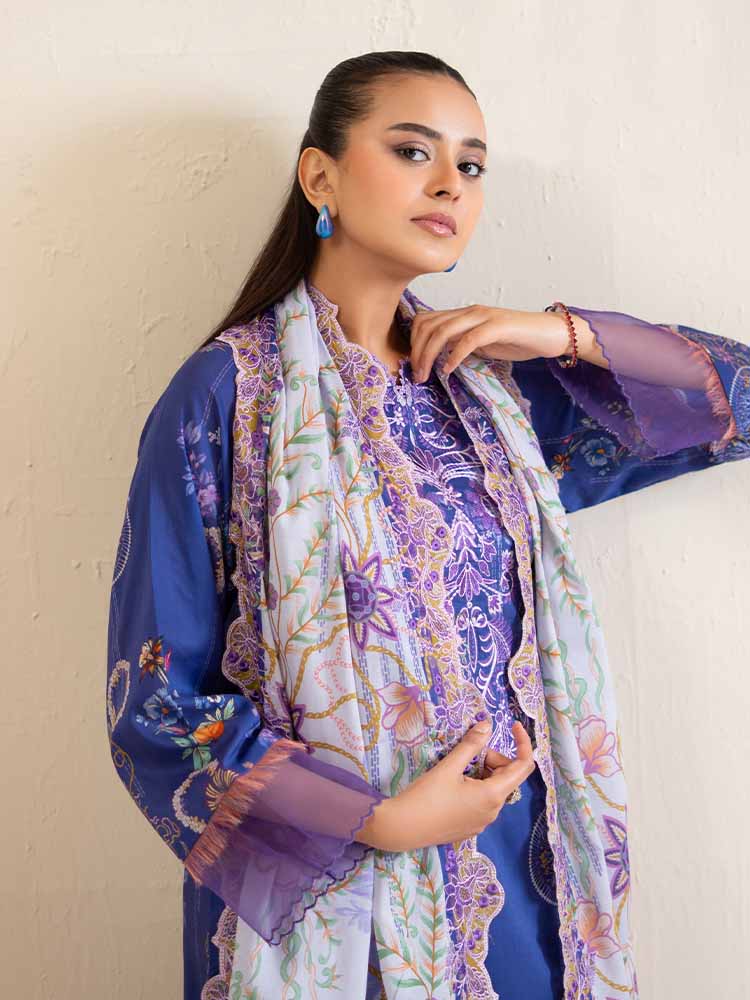 Pakistani Hania by Binaas Unstitched Three Piece- Indigo