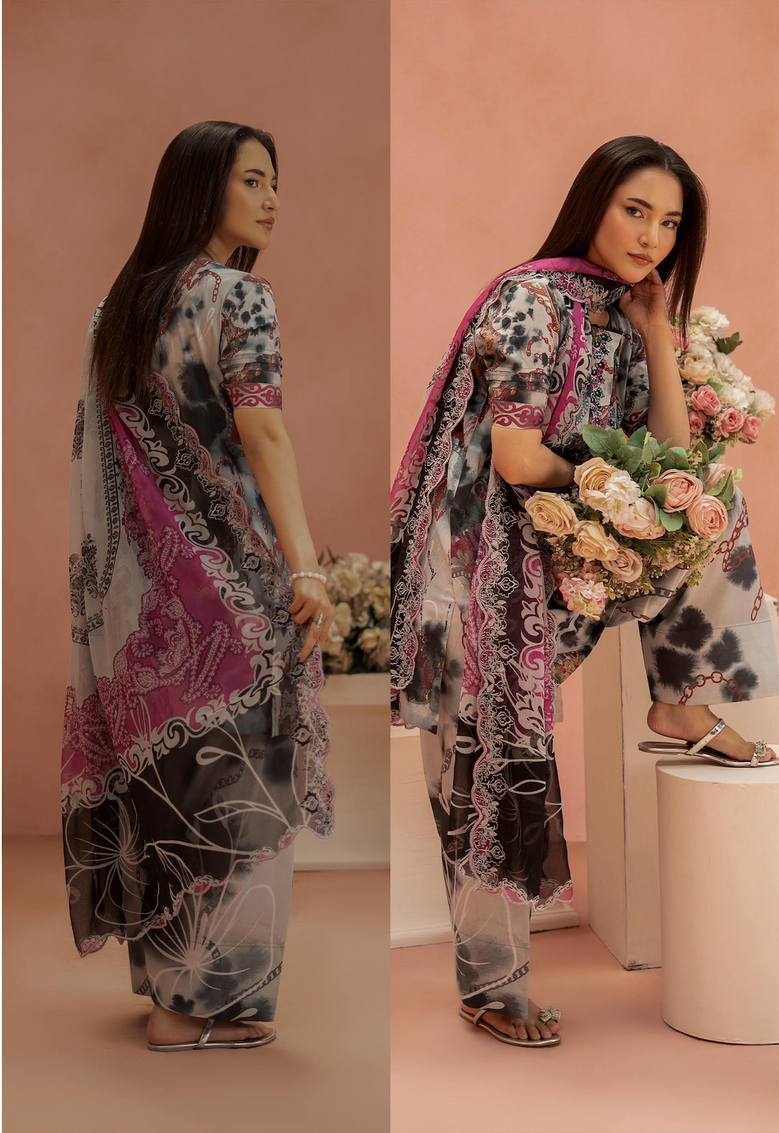 Pakistani Ziva by Gulljee Unstitched Three Piece - Stone Grey