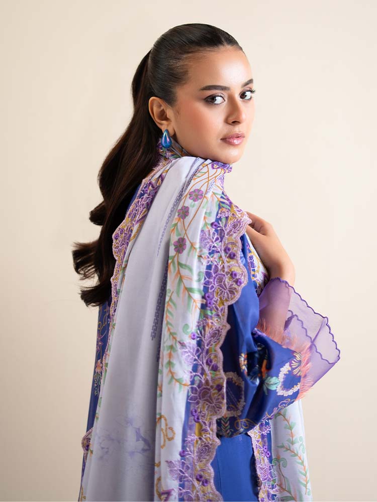 Pakistani Hania by Binaas Unstitched Three Piece- Indigo