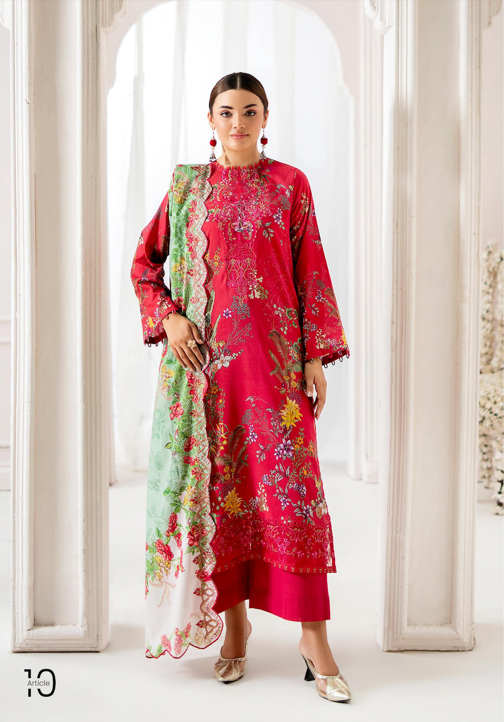 Pakistani Mahajal by Gulljee Unstitched Three Piece -Magenta Hue