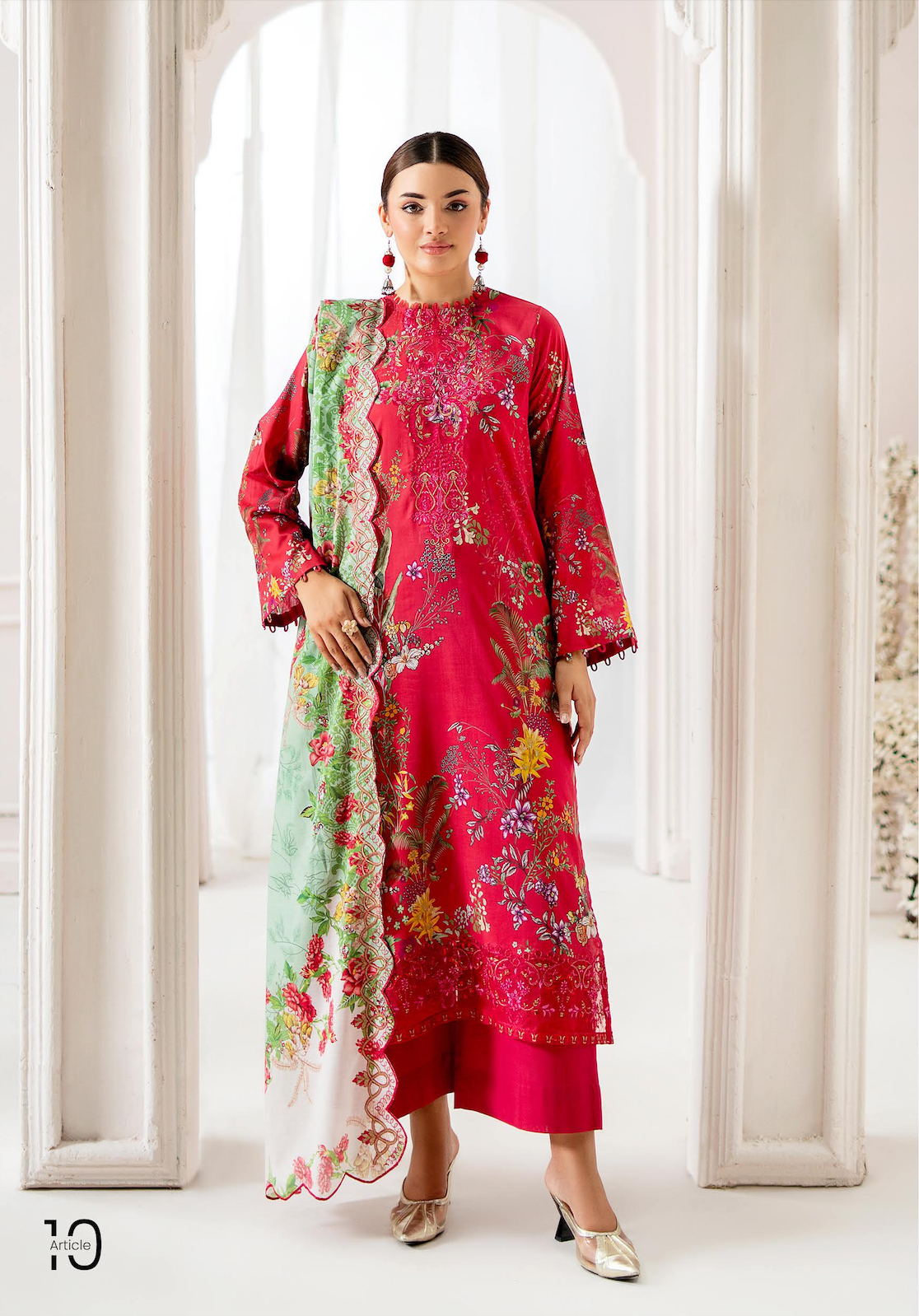 Pakistani Mahajal by Gulljee Unstitched Three Piece -Magenta Hue