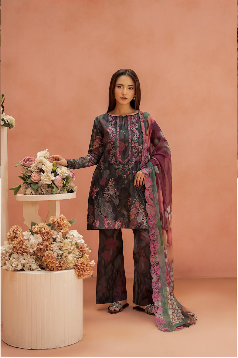 Pakistani Ziva by Gulljee Unstitched Three Piece - Ebony X Magenta