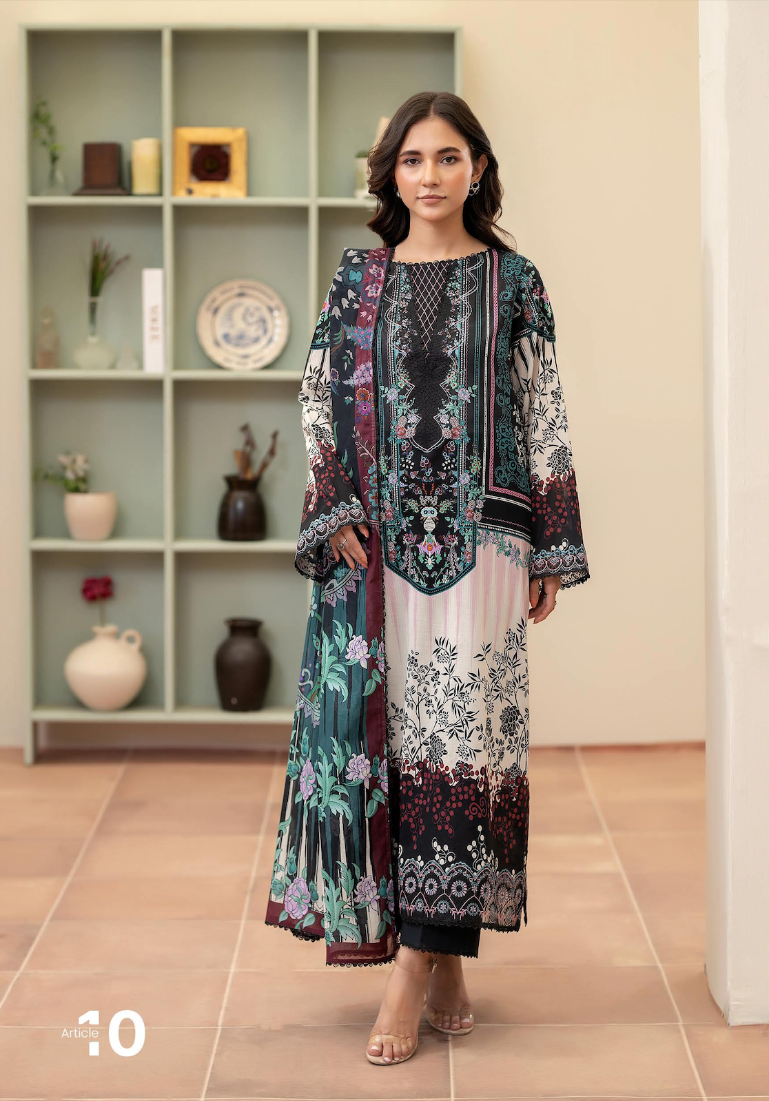 Pakistani Morja by Gulljee Three Piece Unstitched Lawn -Crisp Black