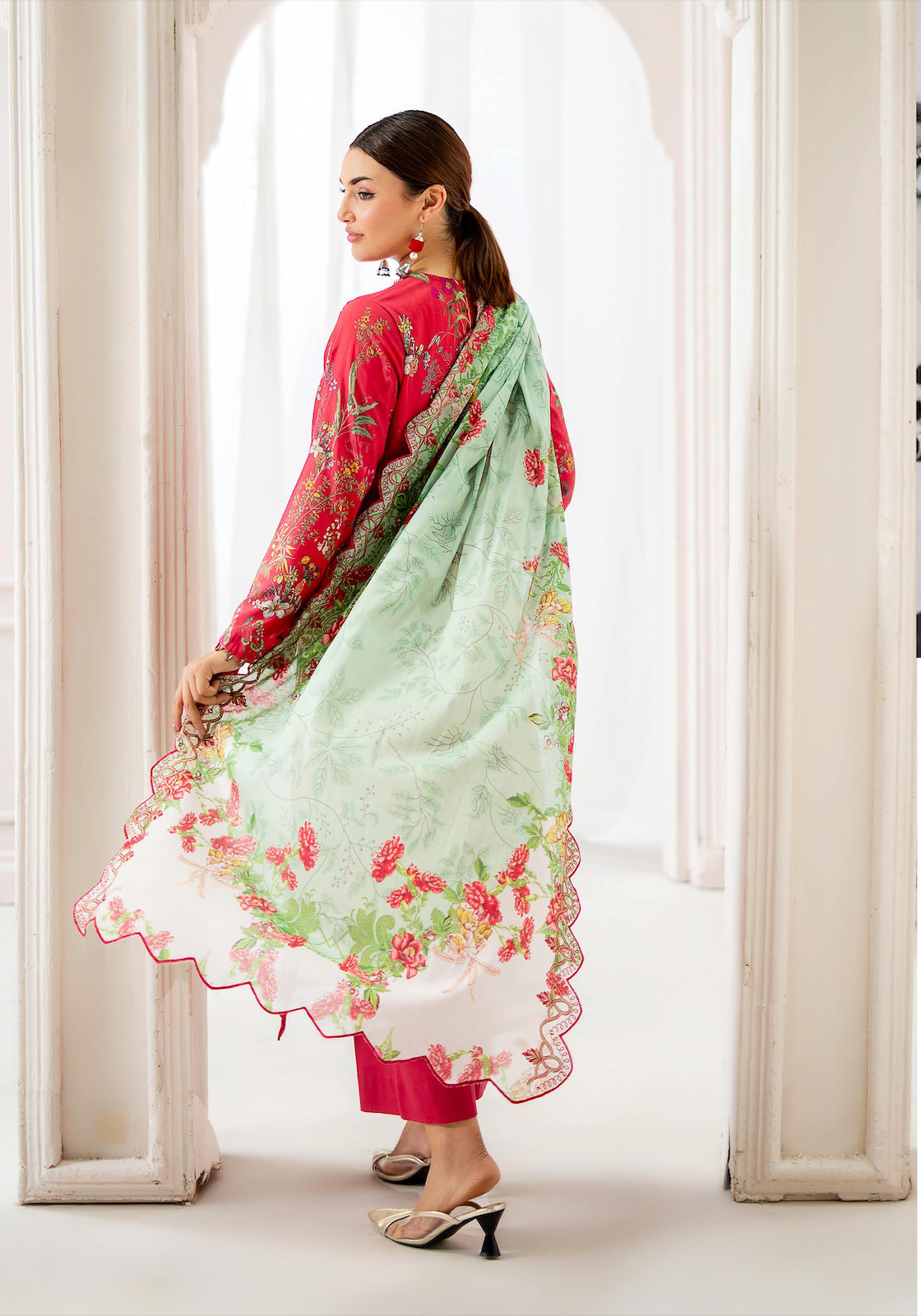 Pakistani Mahajal by Gulljee Unstitched Three Piece -Magenta Hue