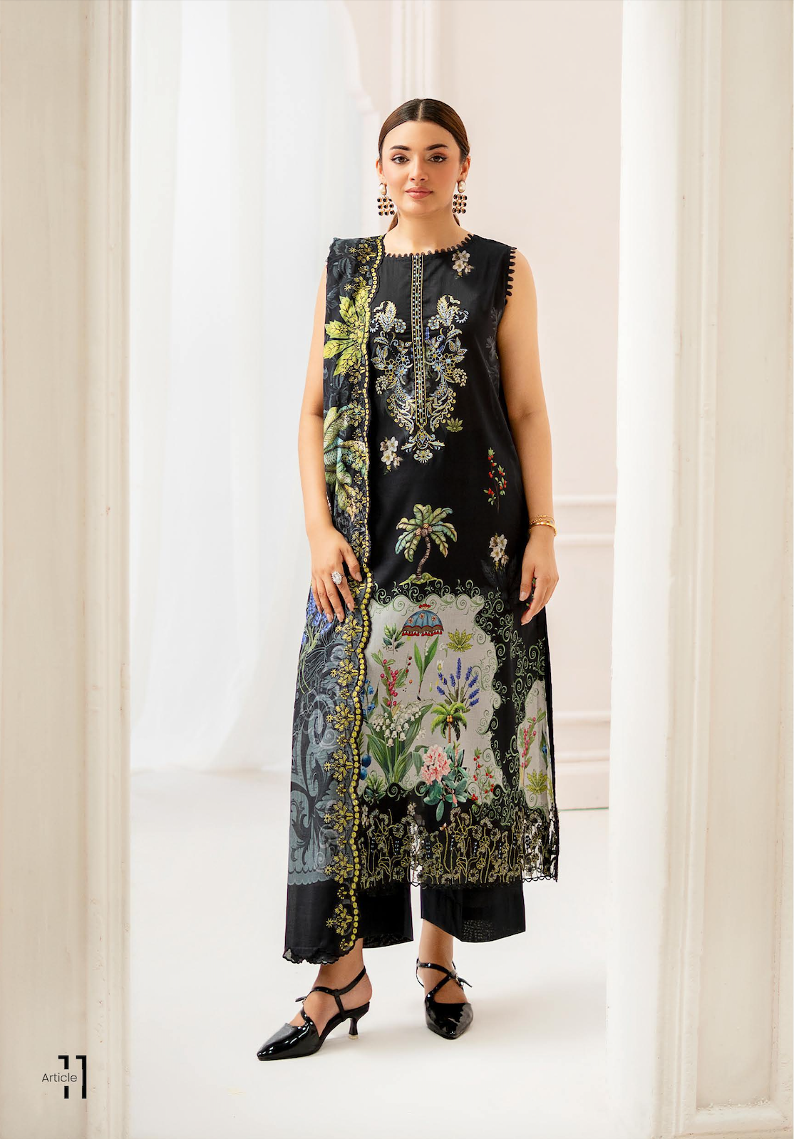 Pakistani Mahajal by Gulljee Unstitched Three Piece - Chrome
