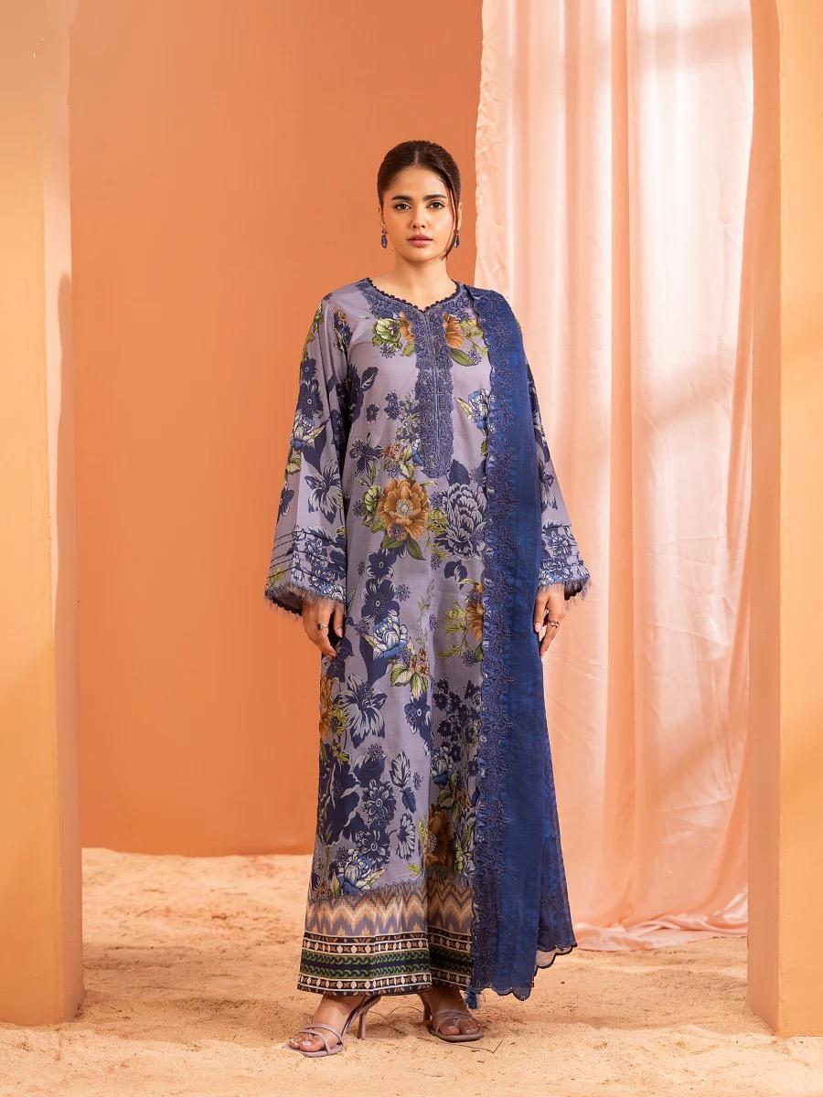 Pakistani Mishaal by Gulljee Unstitched Three Piece - Grey X Lavendar