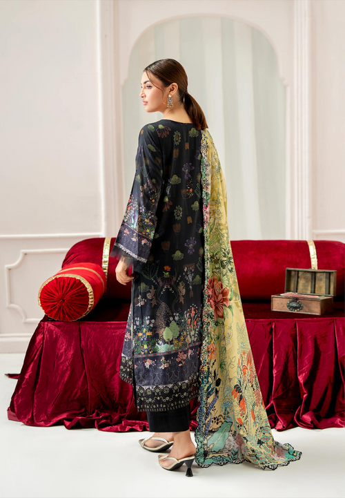 Pakistani Mahajal by Gulljee Unstitched Three Piece - Midnight Black