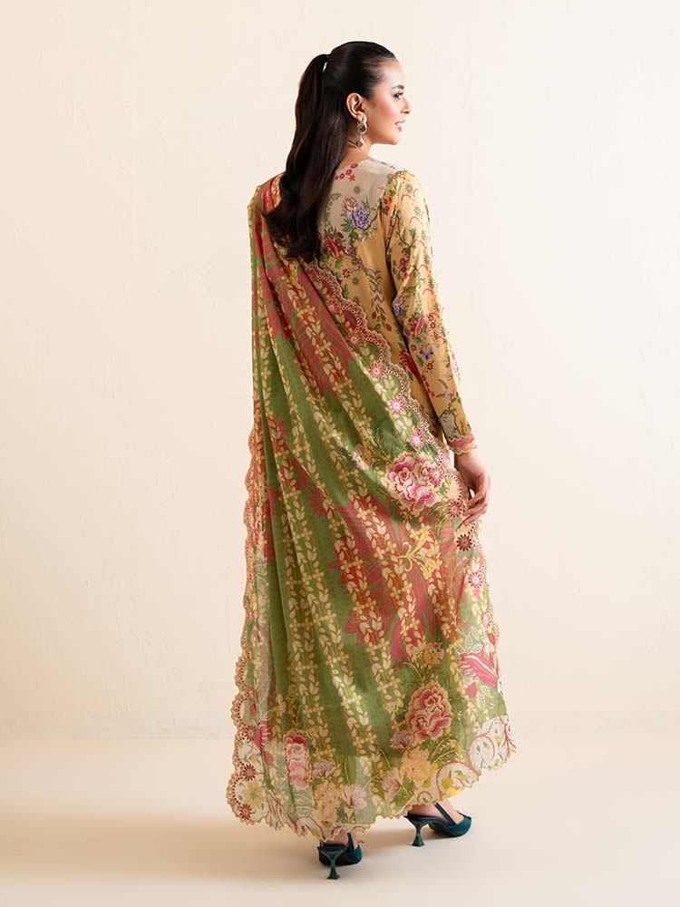 Pakistani Hania by Binaas Unstitched Three Piece - Mustard Yellow