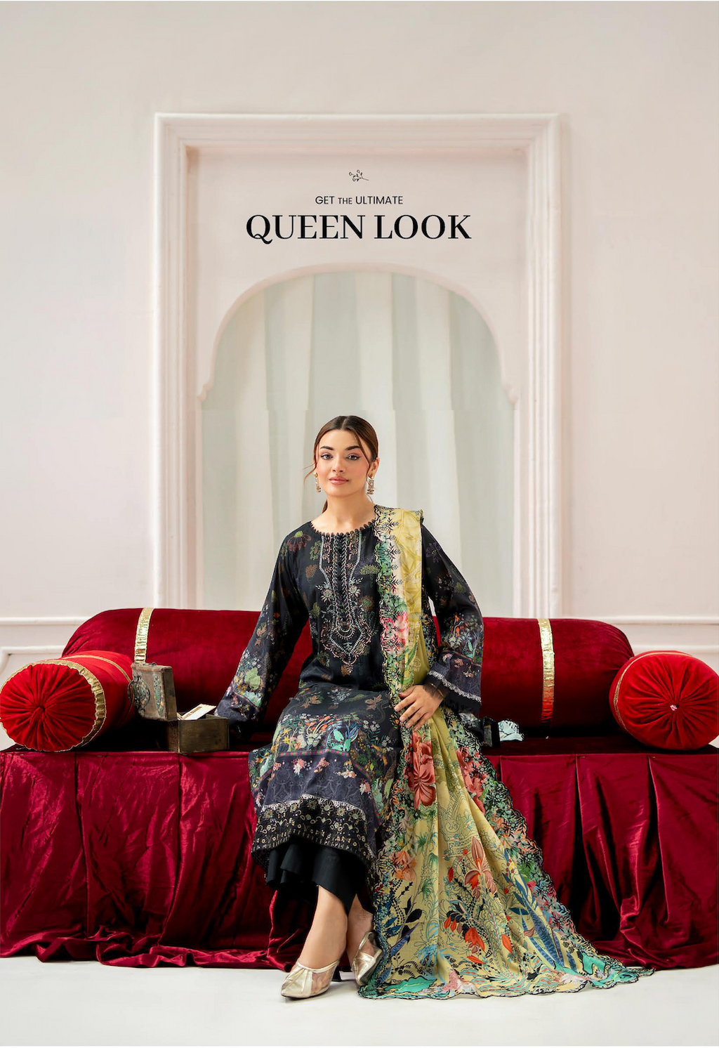 Pakistani Mahajal by Gulljee Unstitched Three Piece - Midnight Black