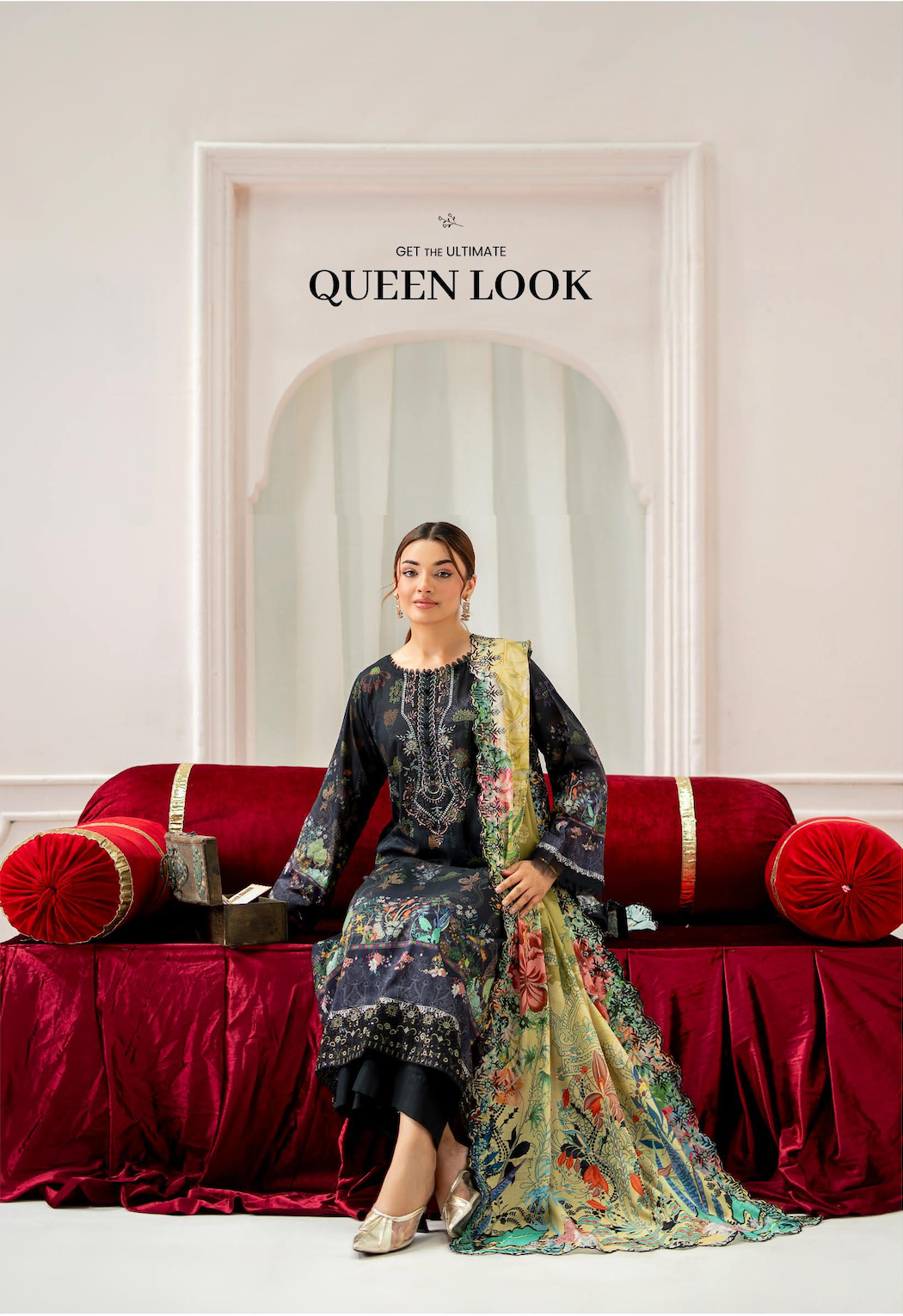 Pakistani Mahajal by Gulljee Unstitched Three Piece - Midnight Black