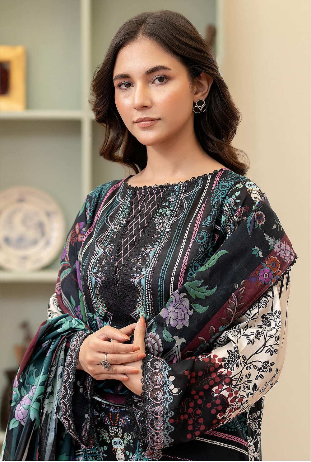 Pakistani Morja by Gulljee Three Piece Unstitched Lawn -Crisp Black
