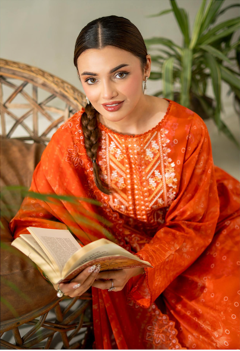 Pakistani Rang Pasand by Gulljee Unstitched Three Piece - Lush Orange
