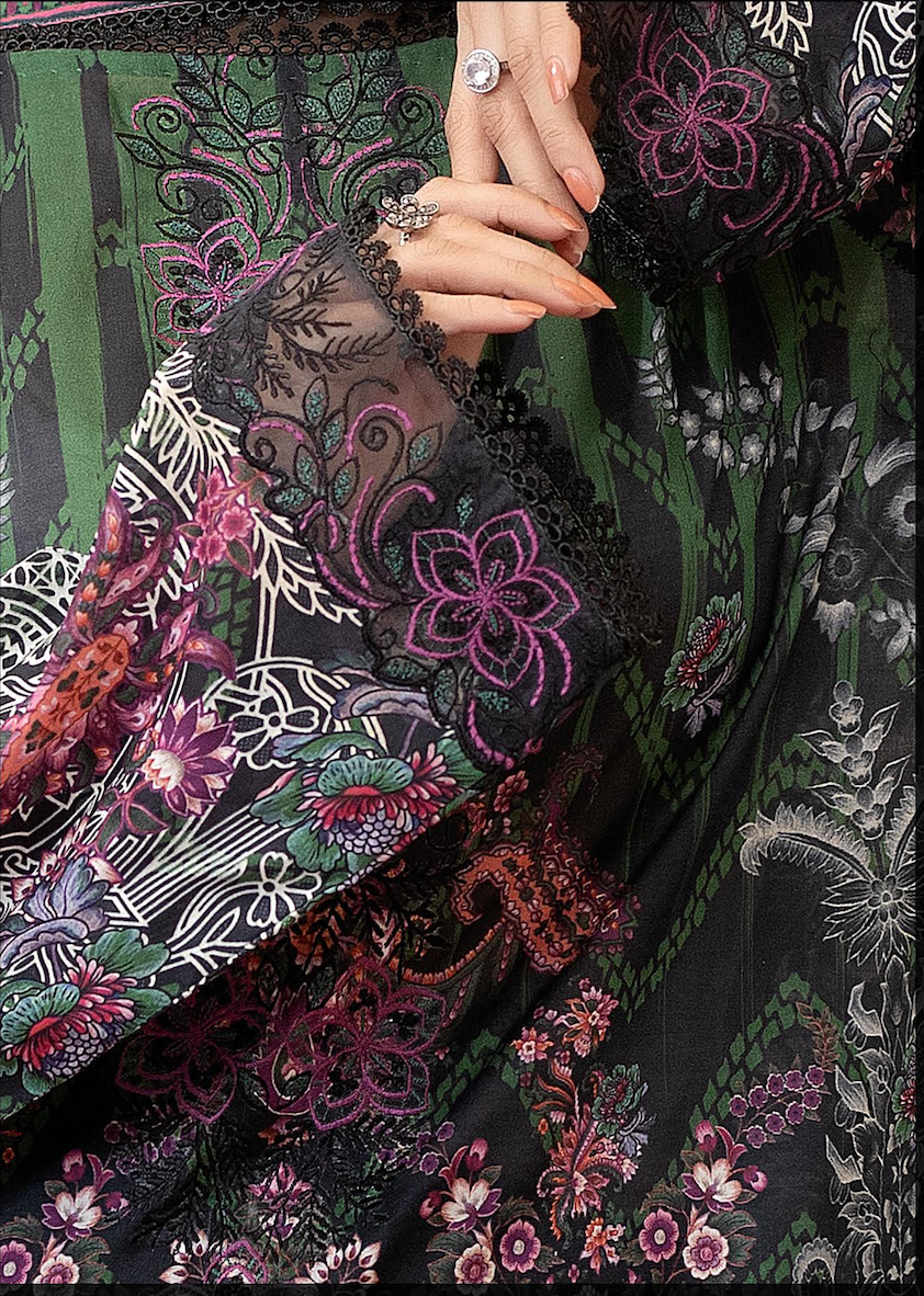 Pakistani Morja by Gulljee Three Piece Unstitched Lawn -Crisp Black