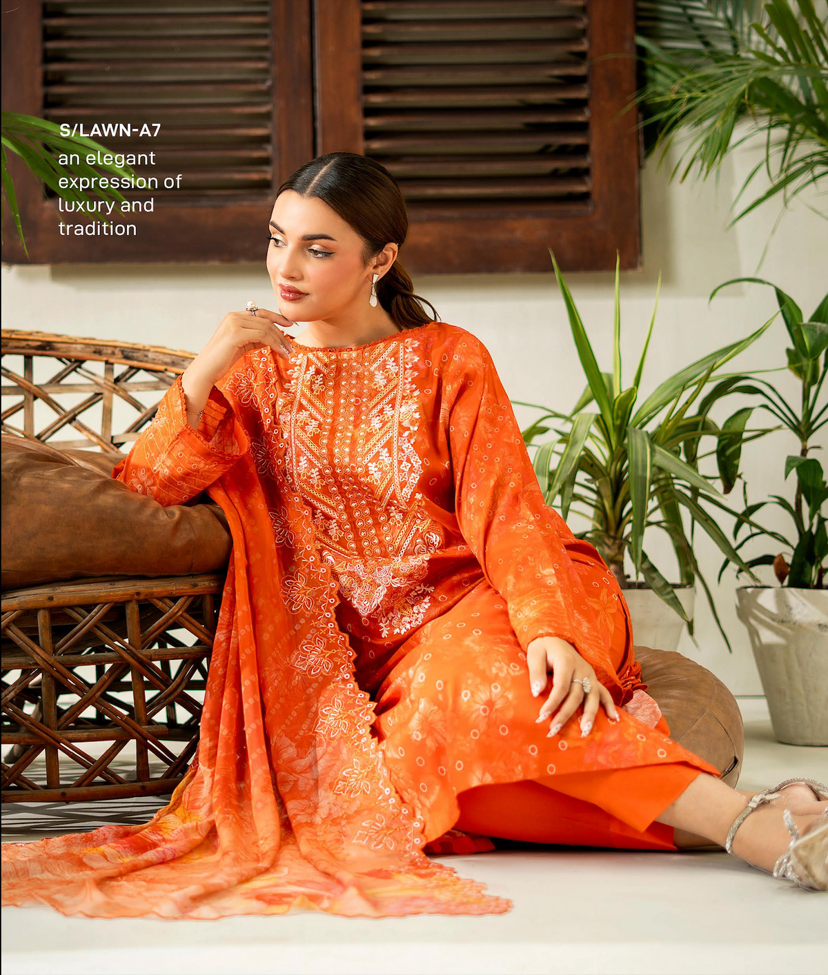 Pakistani Rang Pasand by Gulljee Unstitched Three Piece - Lush Orange