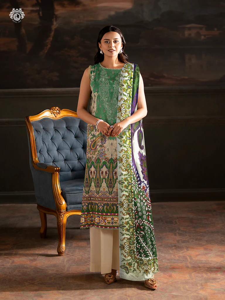 Pakistani Sorrel by Gulljee Unstitched Three Piece -Seafoam Green