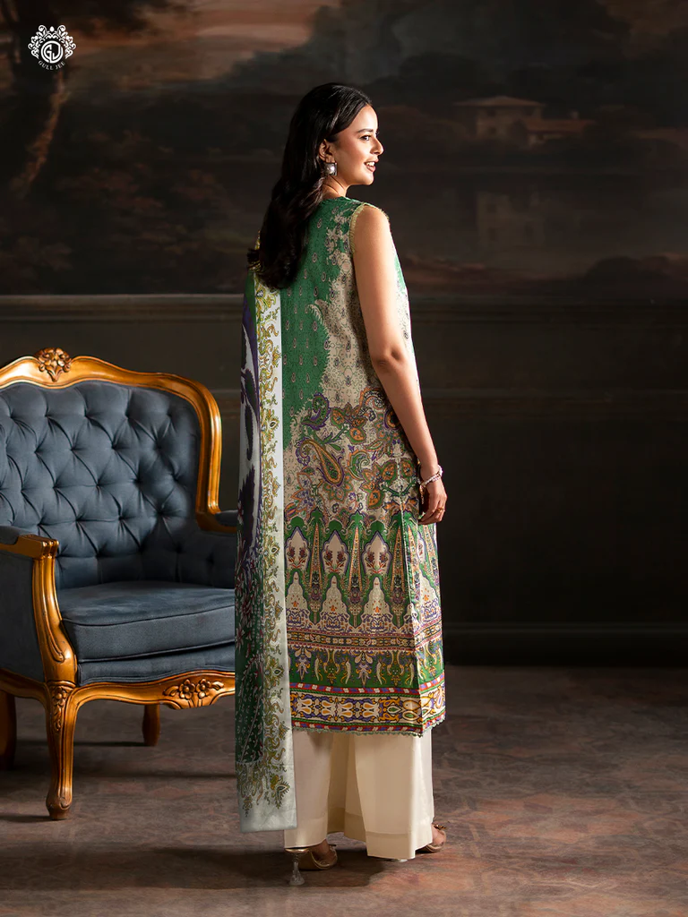 Pakistani Sorrel by Gulljee Unstitched Three Piece -Seafoam Green