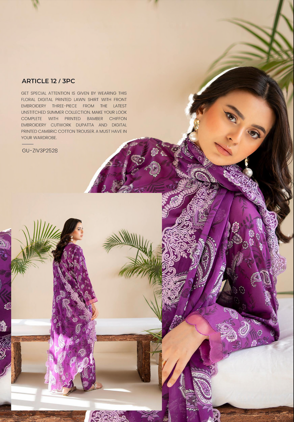 Pakistani Ziva by Gulljee Unstitched Three Piece - Plum x Purple