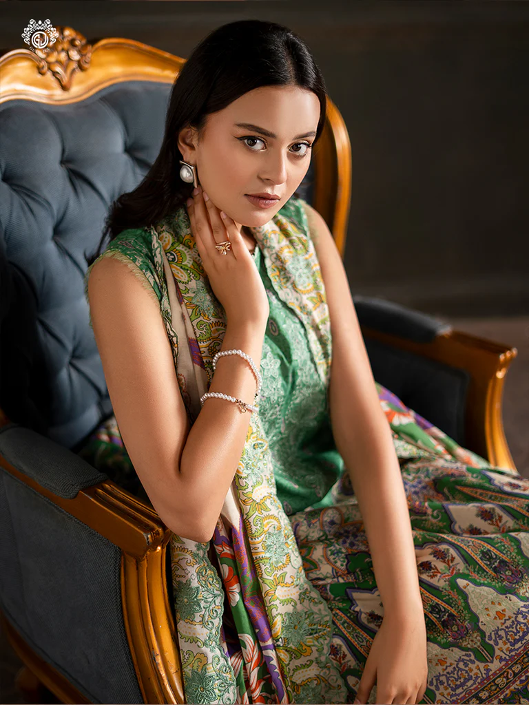 Pakistani Sorrel by Gulljee Unstitched Three Piece -Seafoam Green
