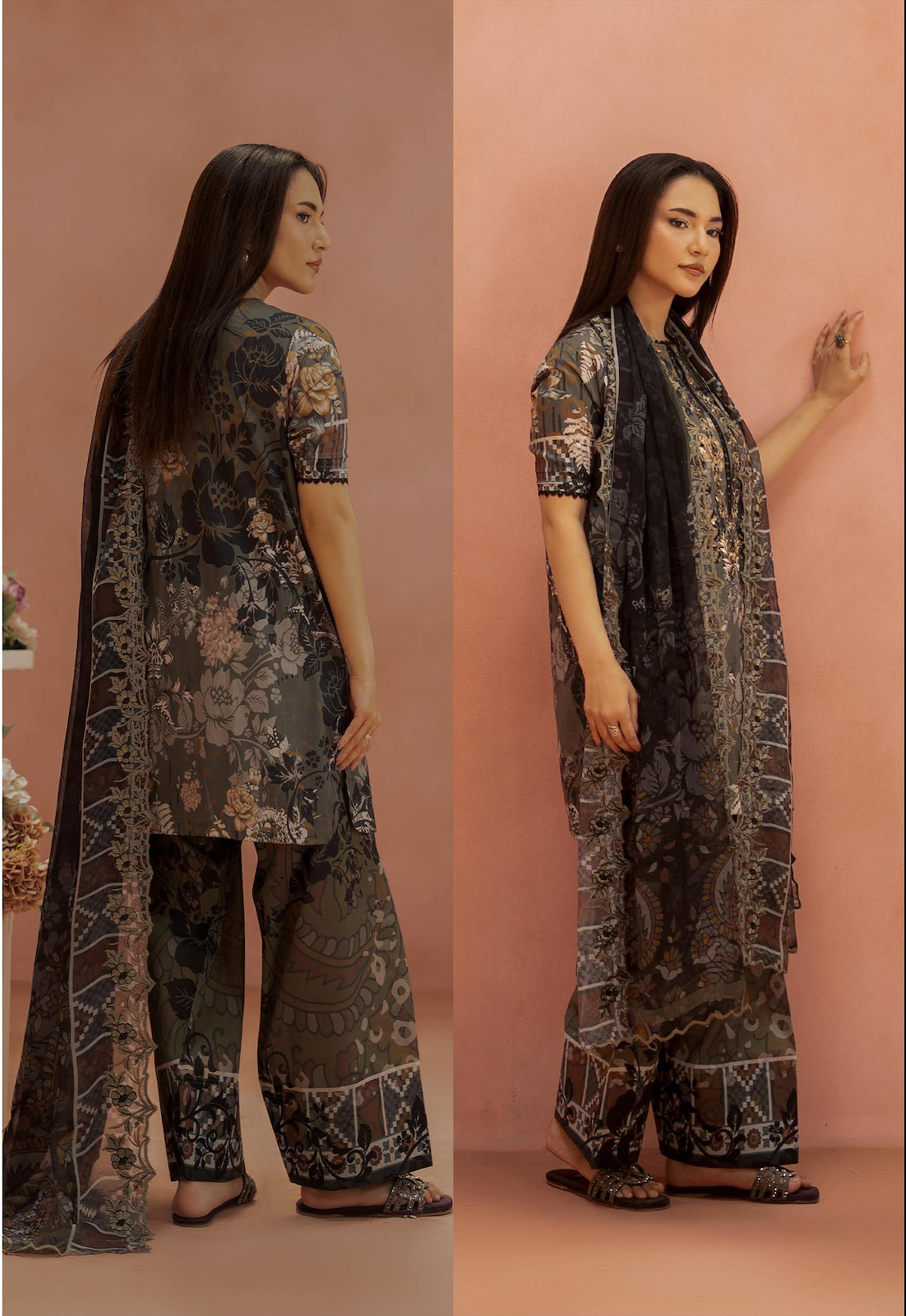 Pakistani Ziva by Gulljee Unstitched Three Piece -Olive green x Gold