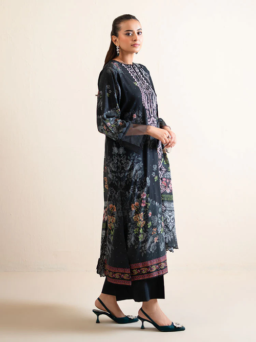 Pakistani Hania by Binaas Unstitched Three Piece -Jet Black