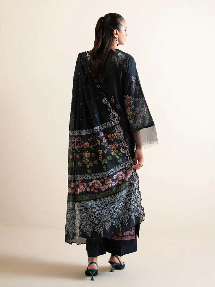 Pakistani Hania by Binaas Unstitched Three Piece -Jet Black