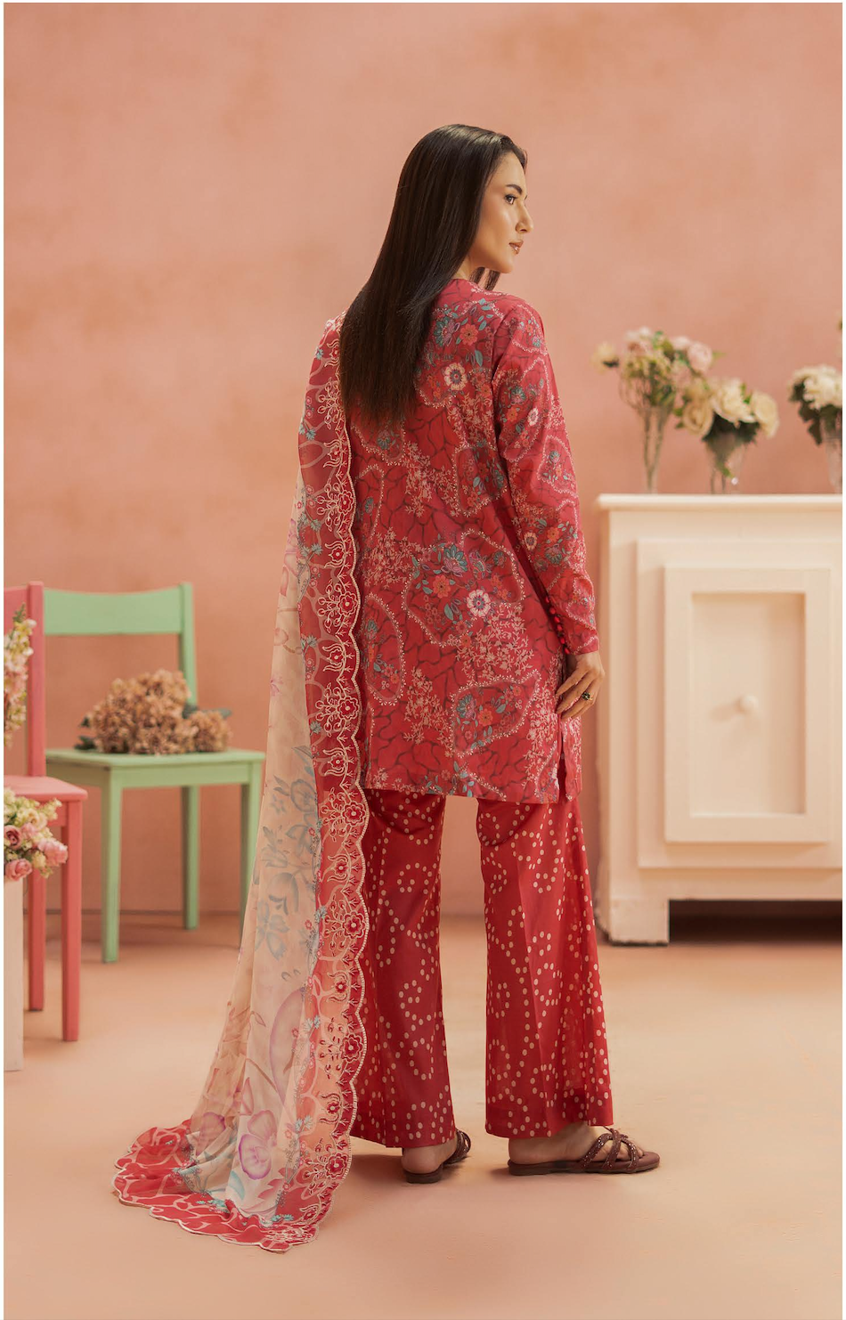 Pakistani Ziva by Gulljee Unstitched Three Piece -Coral Red