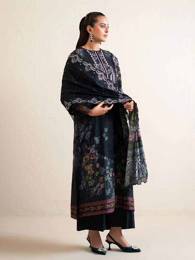 Pakistani Hania by Binaas Unstitched Three Piece -Jet Black